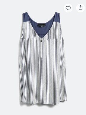 Fortune + Ivy | Blue White Zip Detail Mixed Material Tank Blouse | 1X